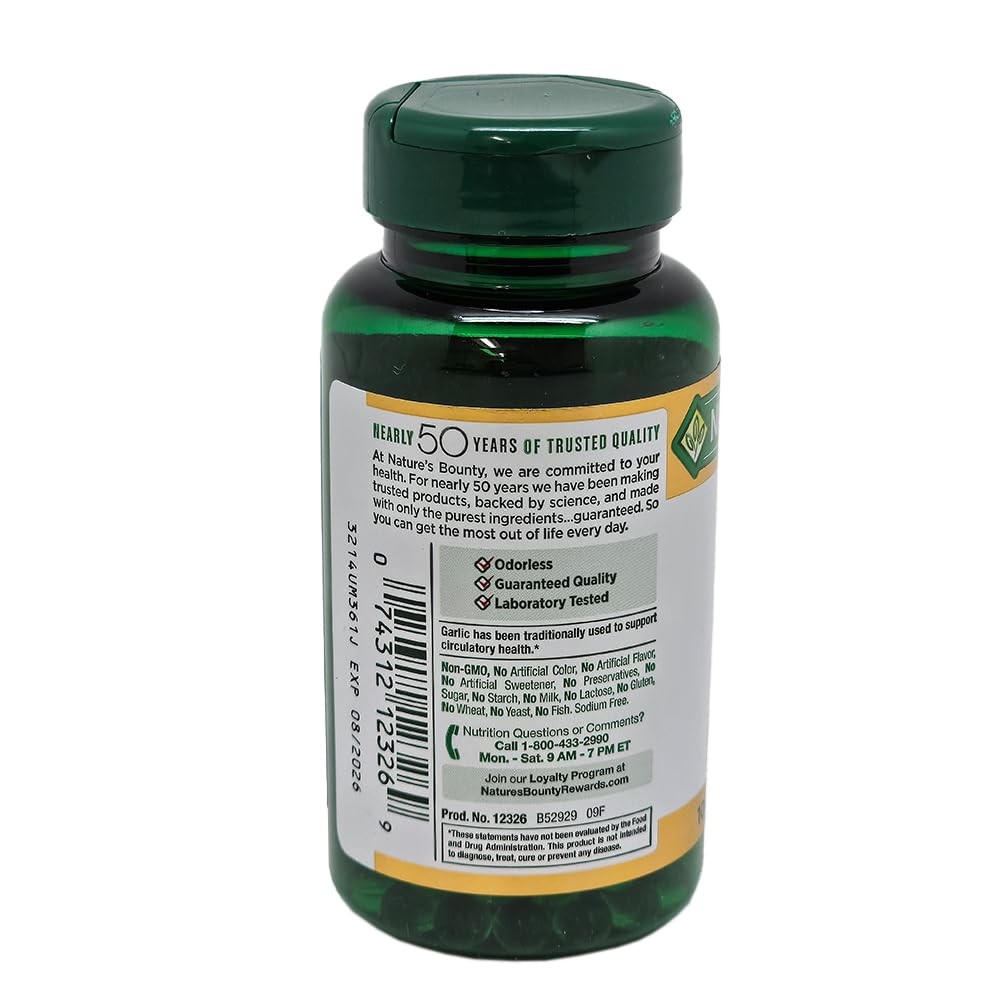 Nature’s Bounty Garlic Supplements 100 Count Supports Heart Health and Circul…