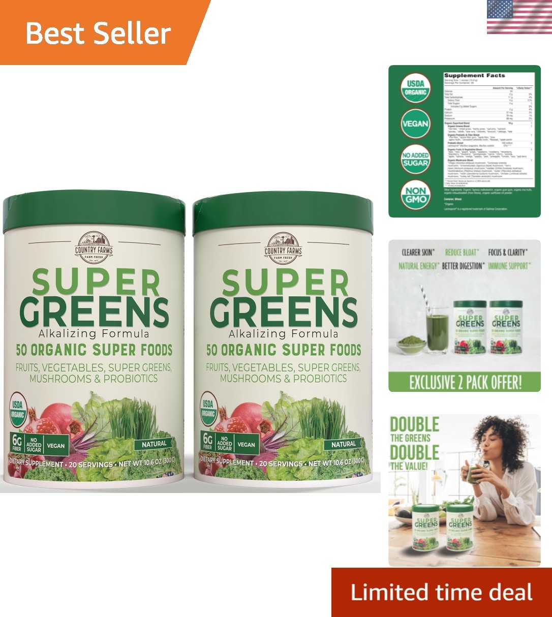 Super Greens Organic Powder Nutrient Blend Natural Health Boost