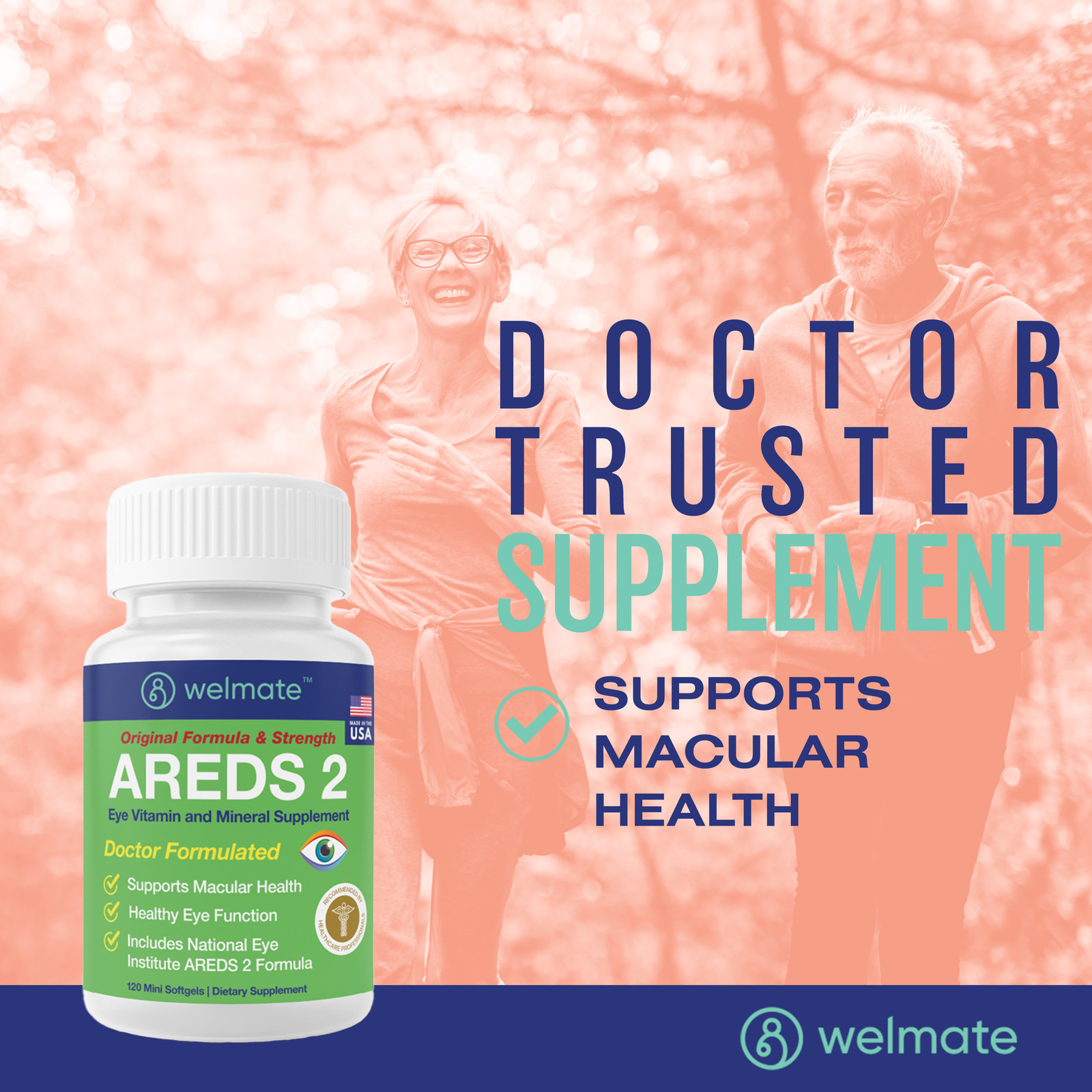 WELMATE AREDS 2 Eye Vitamin & Mineral Supplement, 120 Mini Softgels Exp 6/27
