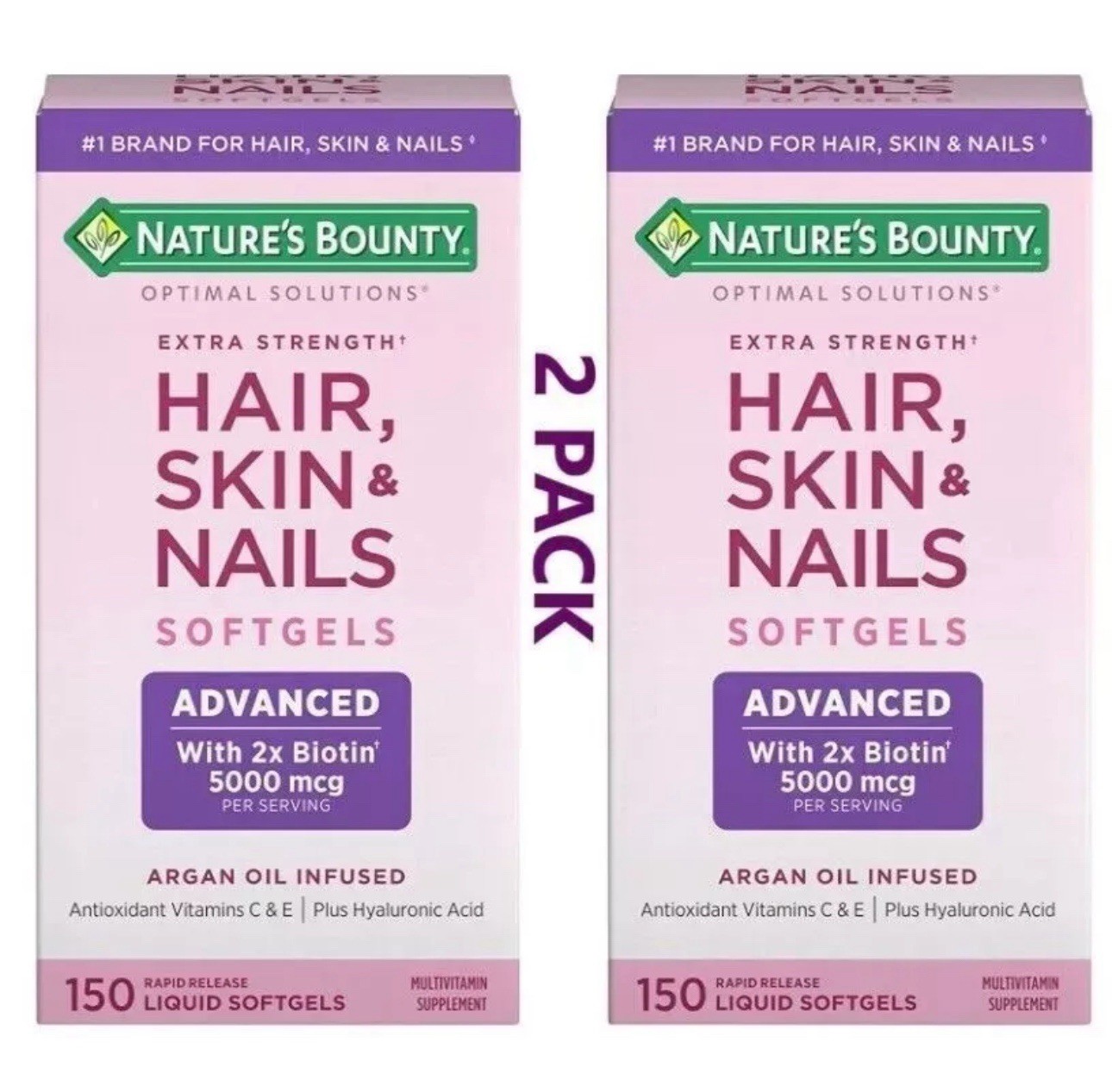 Nature’s Bounty Optimal Solutions Hair Skin Nails Extra Strength Biotin 2 PACK