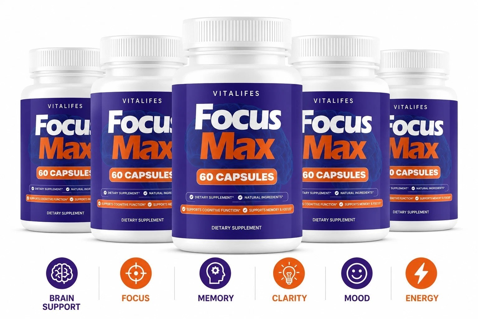 (5 Pack) Focus Max Pills Nootropic Natural Brain Supplement FocusMax 60 Capsules