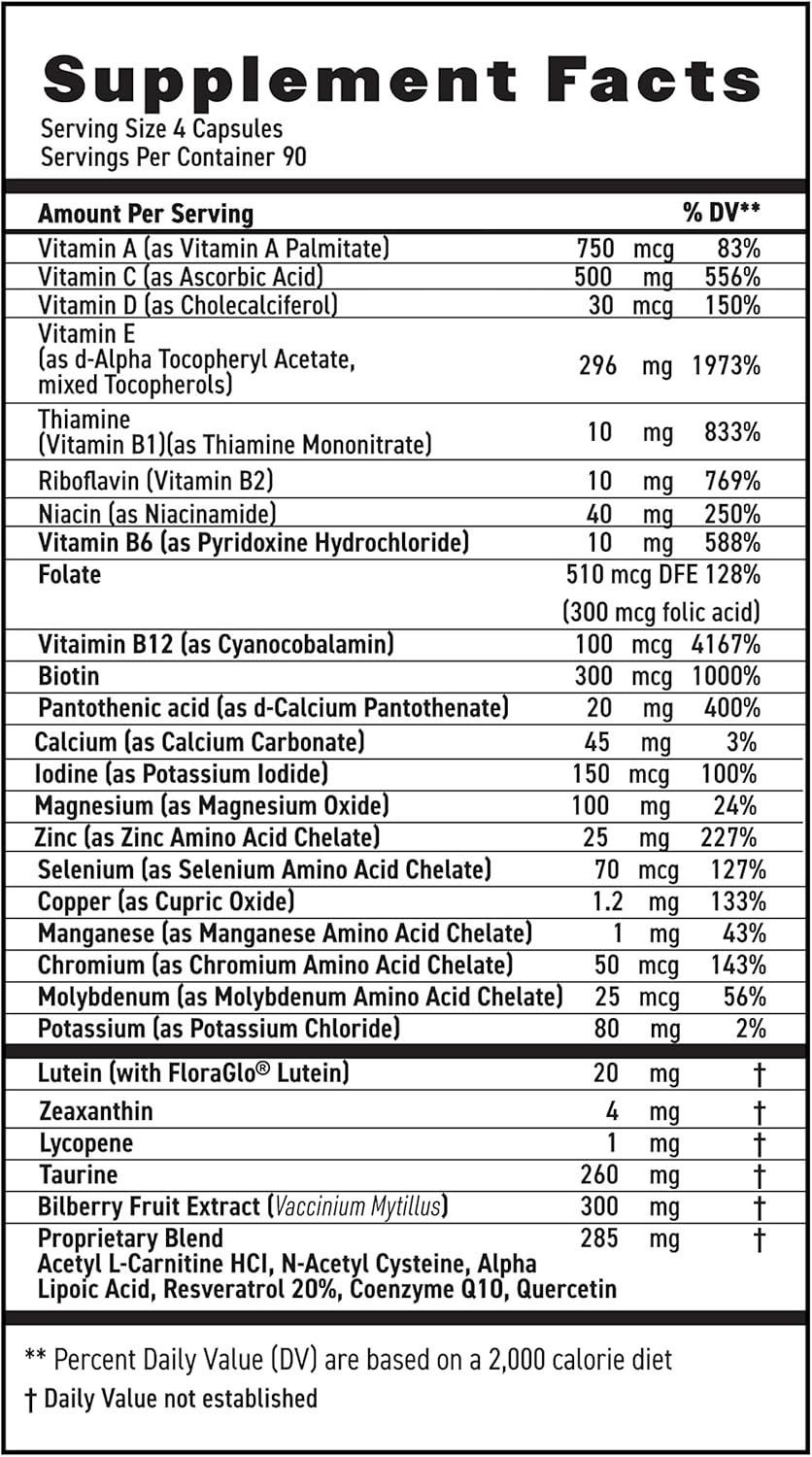 MaxiVision AREDS 2 Whole Body Formula 360 Capsules Eye Vitamins Lutein Zeaxanthi