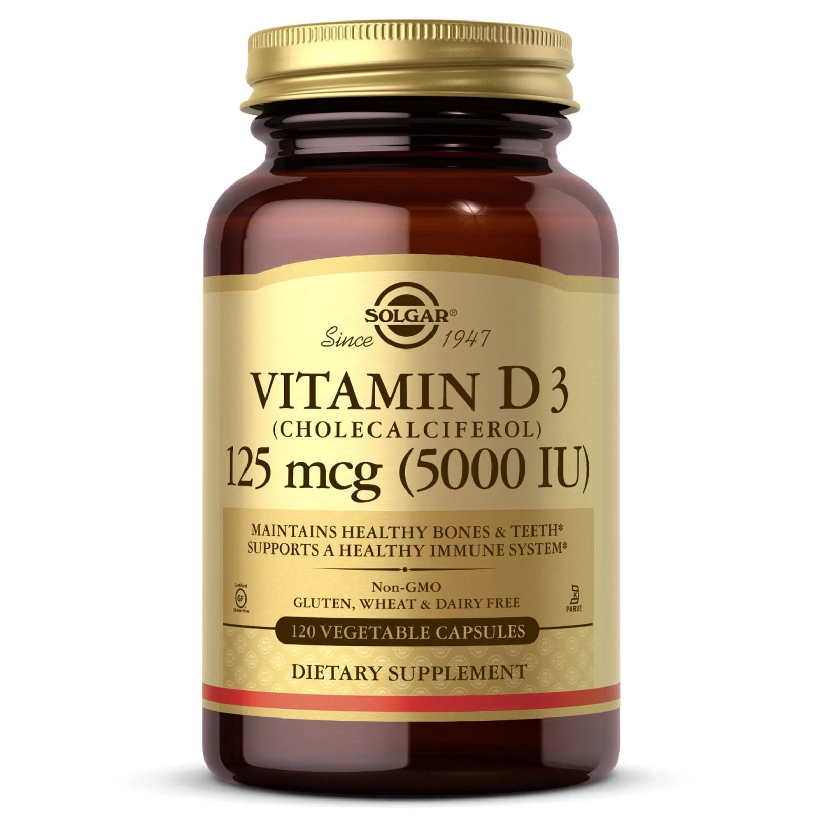 Solgar Vitamin D3 125 mcg 5000 IU 120 Vcapsules EXP 08/27