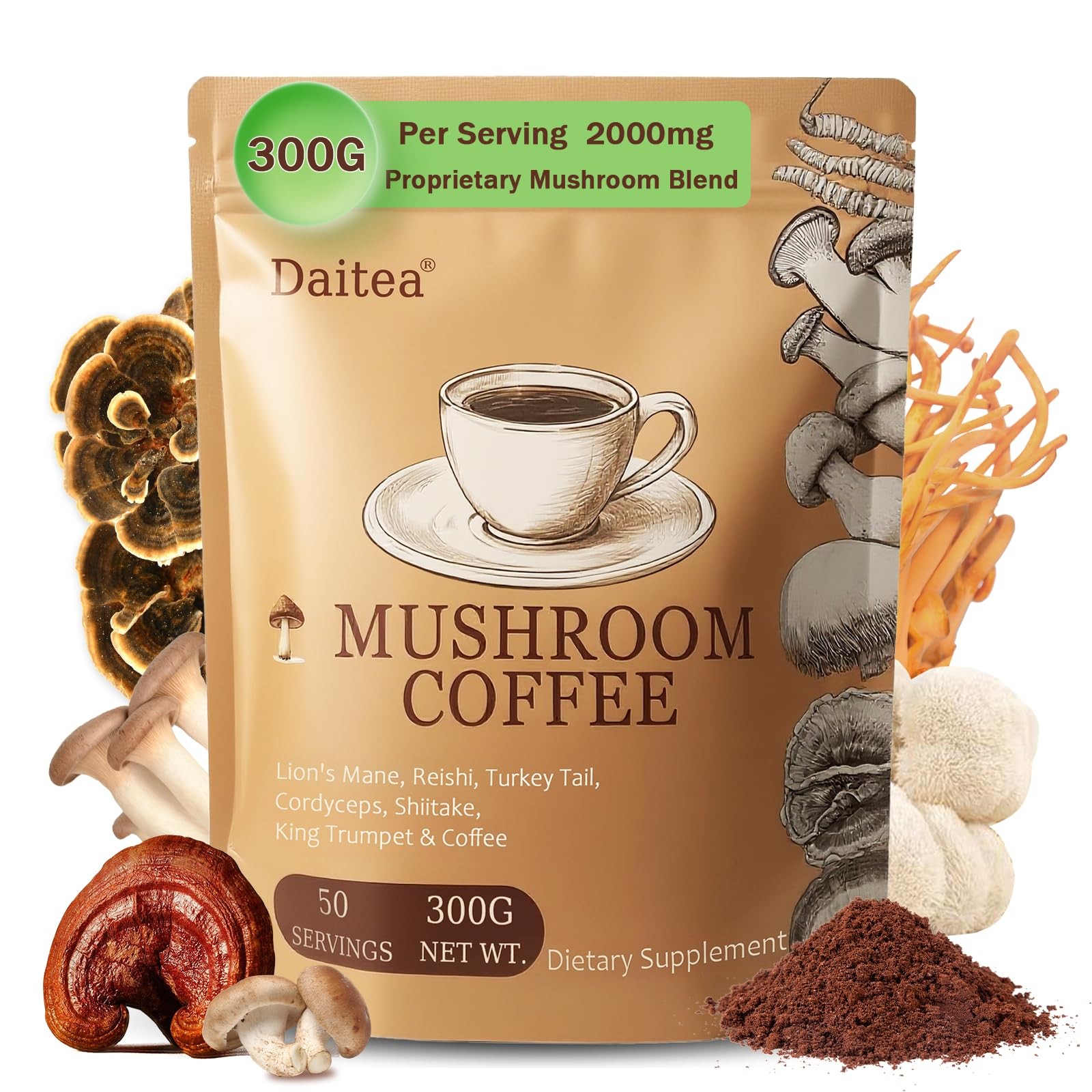 Mushroom Coffee 10.58 Ounce Adaptogenic Mushrooms Instant Coffee Powder – Lio…