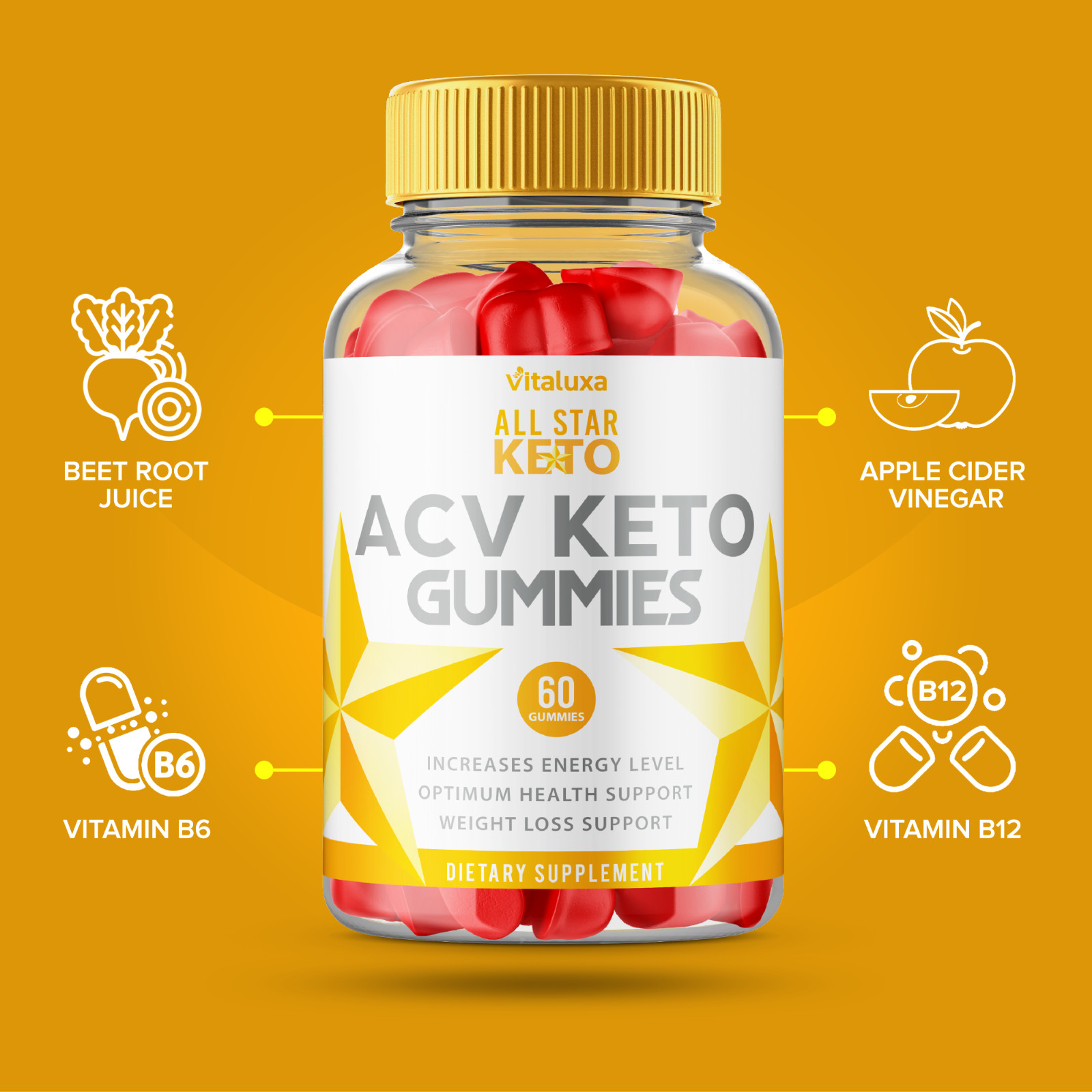 (5 Pack) All Star Keto ACV Gummies, Advanced Supplement Support (300 Capsules)