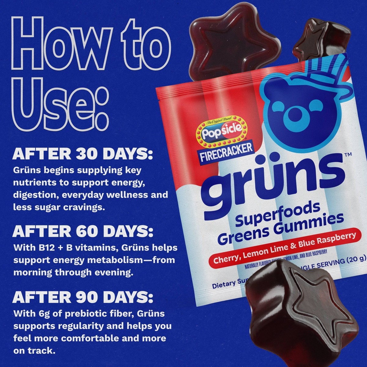 Grüns Limited Time Flavor Firecracker Low Sugar Adult Greens – 240g/12 Servings