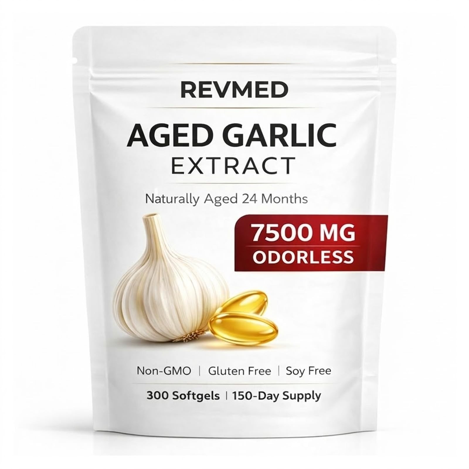 Odorless Garlic Extract Softgels – 300 Non-GMO, Gluten & Soy Free, 24-Month Aged