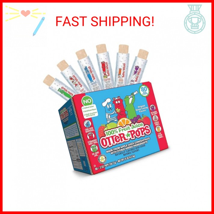 Otter Pops Freezer Bars 100% Fruit Juice Ice Pops, Original Flavors – 80ct – 2oz