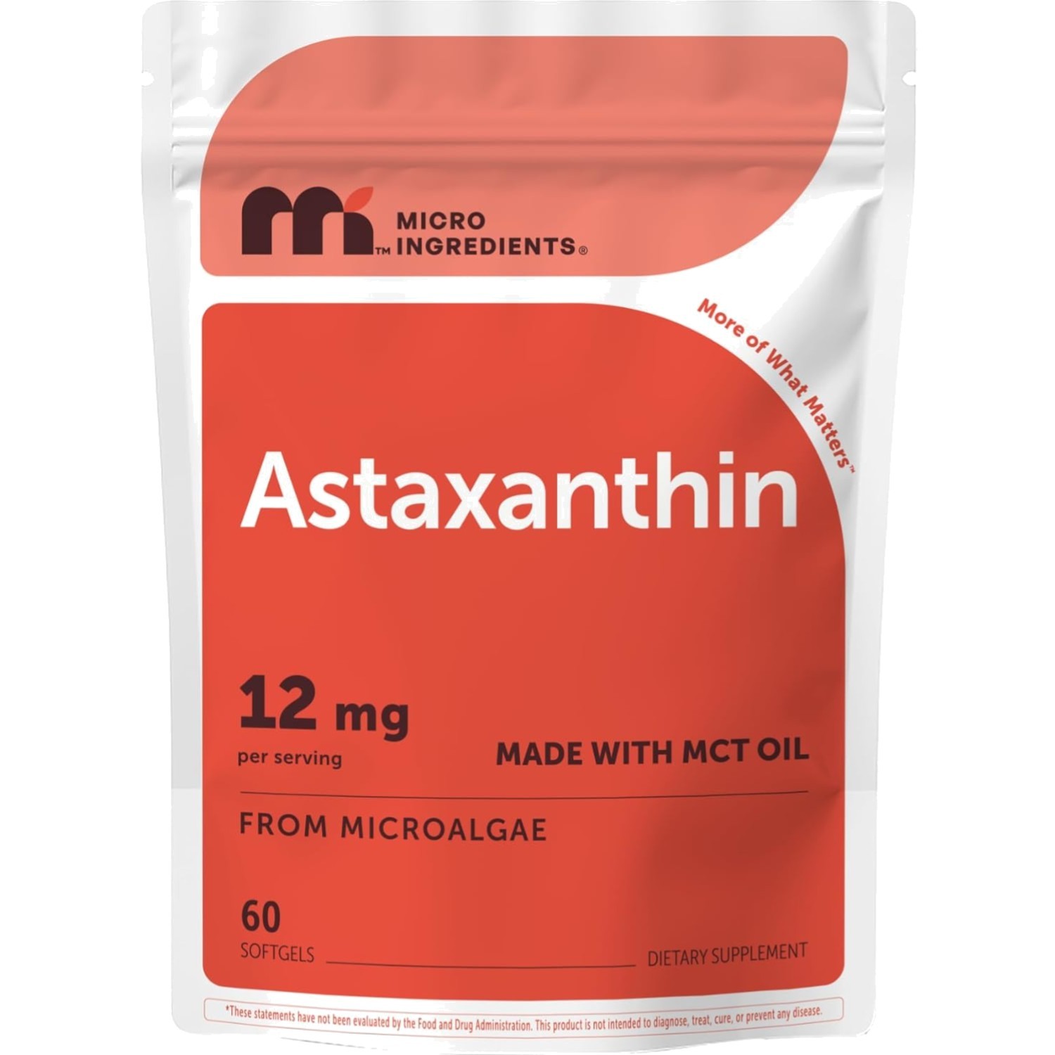 Astaxanthin 12mg with MCT Oil, 60 Softgels | Fresh Microalgae Source | Triple…