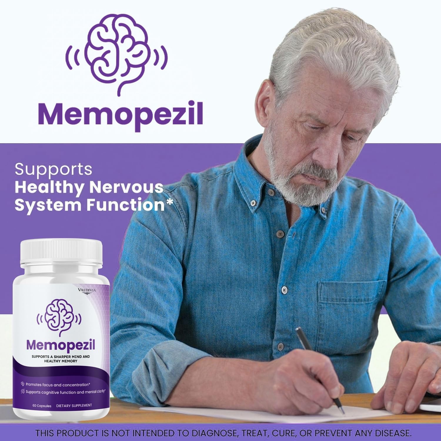 Memopezil Brain Memory Support Supplement Capsules Nootropic 1 Pack 60Ct