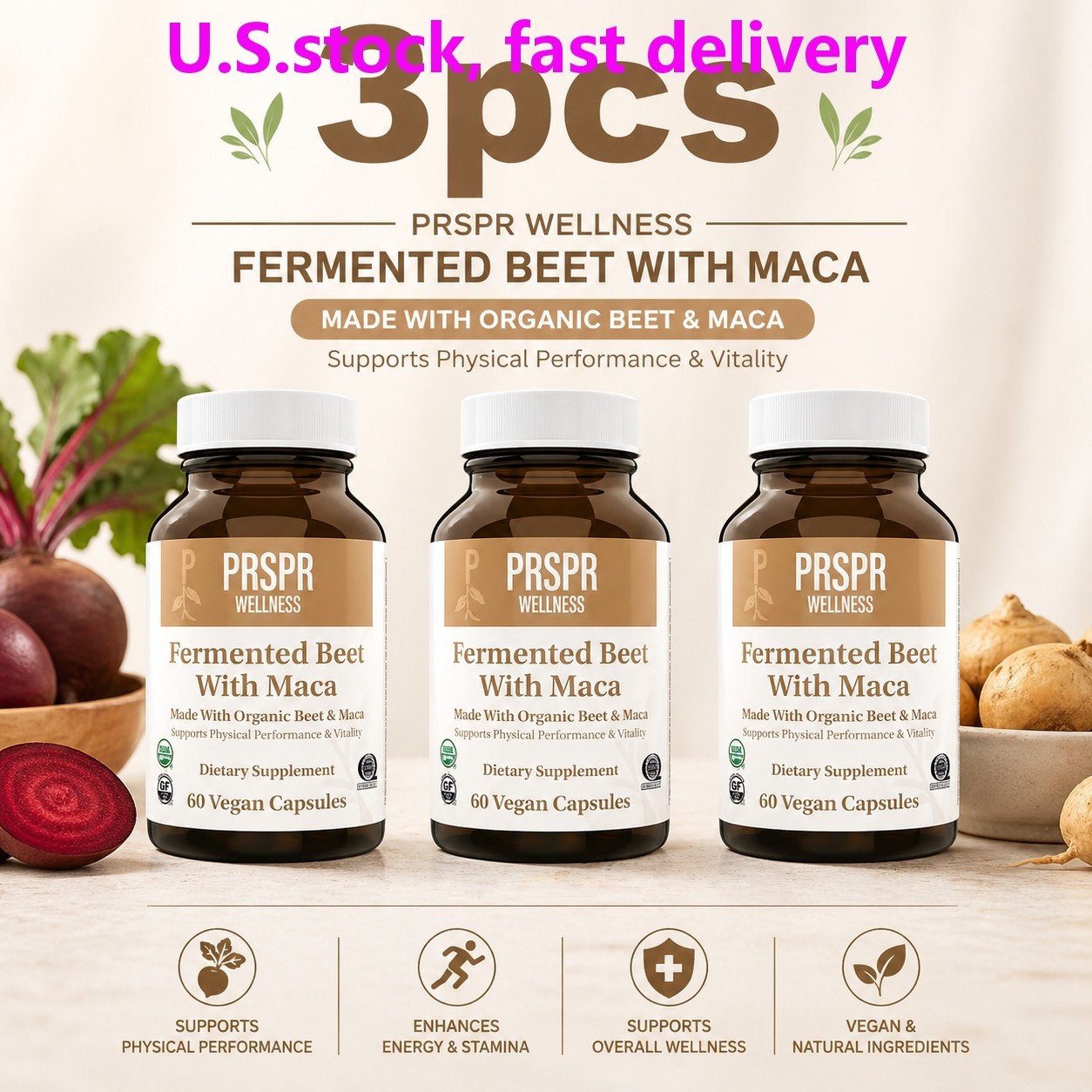 Fermented Beet with Maca by PRSPR Wellness – 180 Vegan Organic Capsules