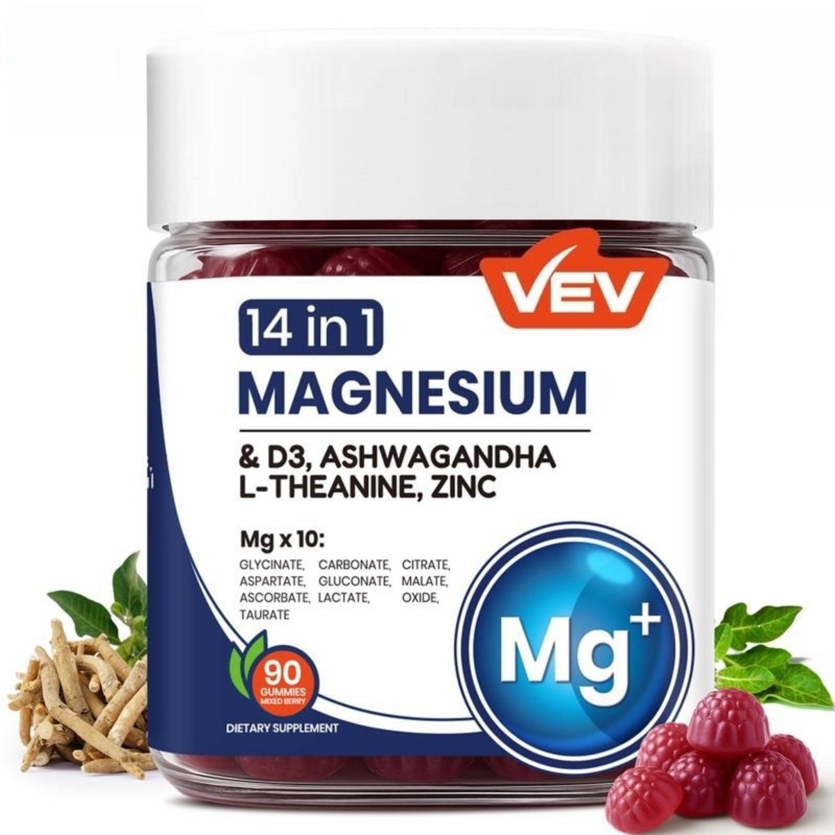 VEV 14-in-1 Magnesium Gummies with Ashwagandha, L-Theanine, D3 & Zinc