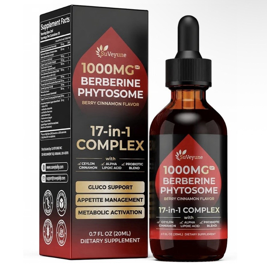 SuVeyune Berberine Phytosome Drops 1000mg Berry Cinnamon Metabolic 0.7oz