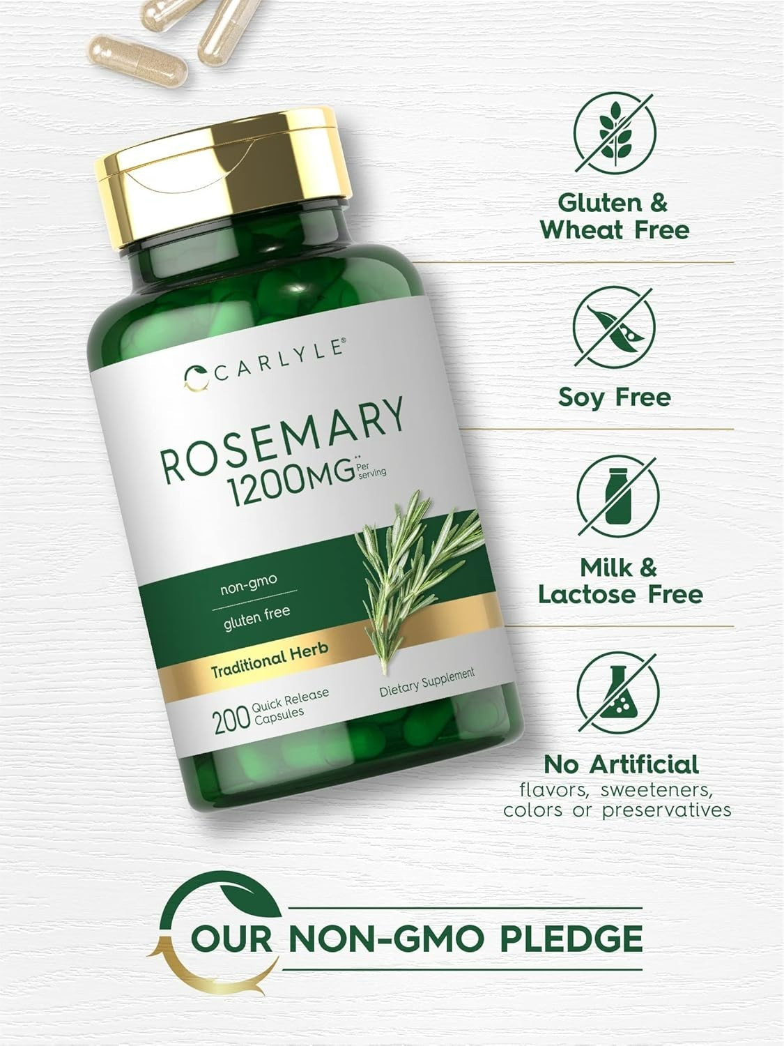Rosemary Capsules | 1200Mg | 200 Count | Non-Gmo & Gluten Free Extract