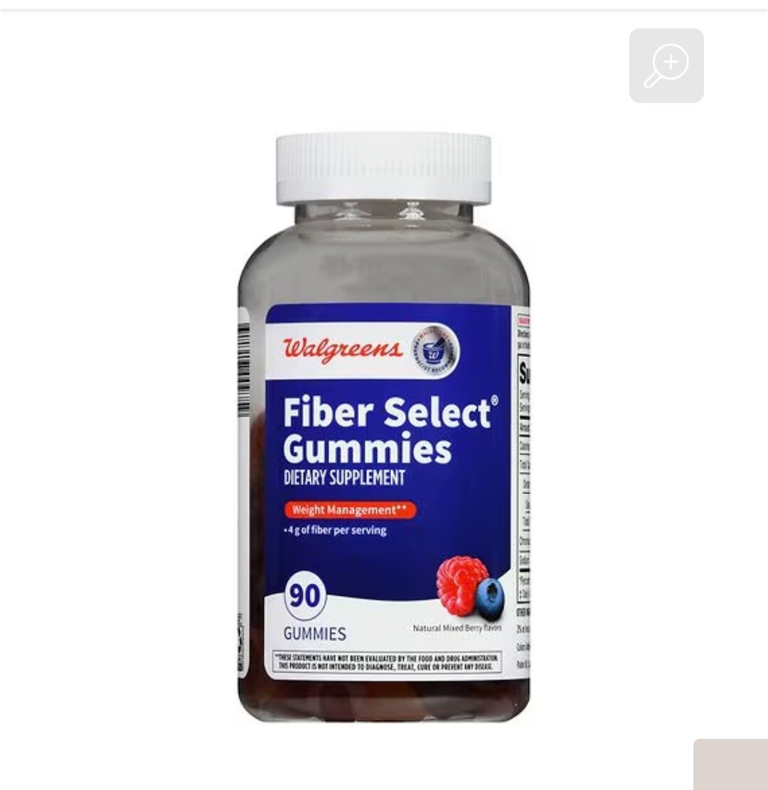 Walgreens Fiber Select Gummies Natural Mixed Berry Flavor 90 Gummies Exp:05/2025