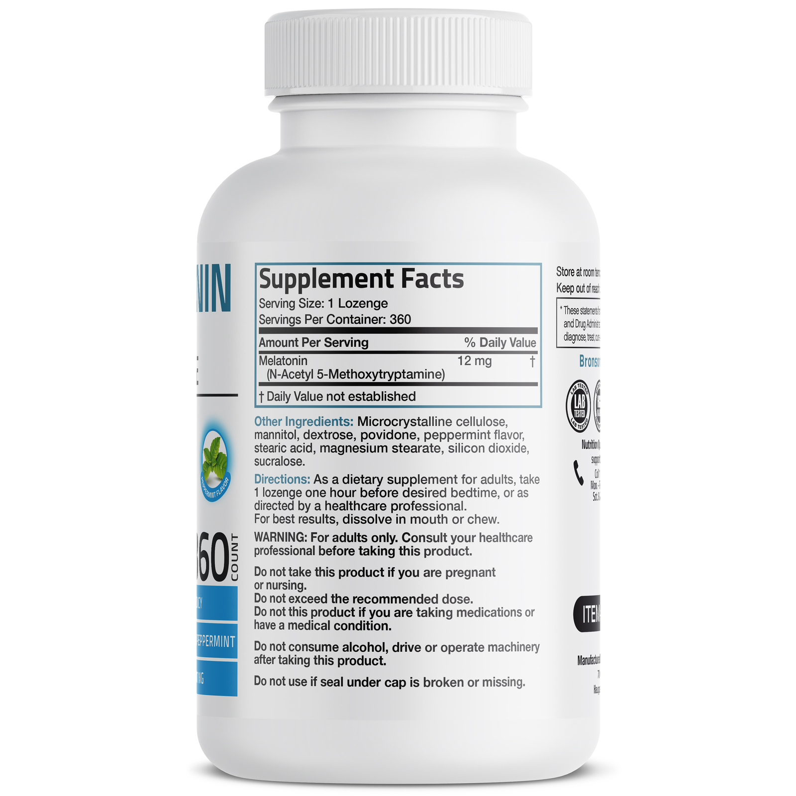 Melatonin 12mg Fast Dissolve Tablets Sleep Aid, 360 Peppermint Flavored Tablets