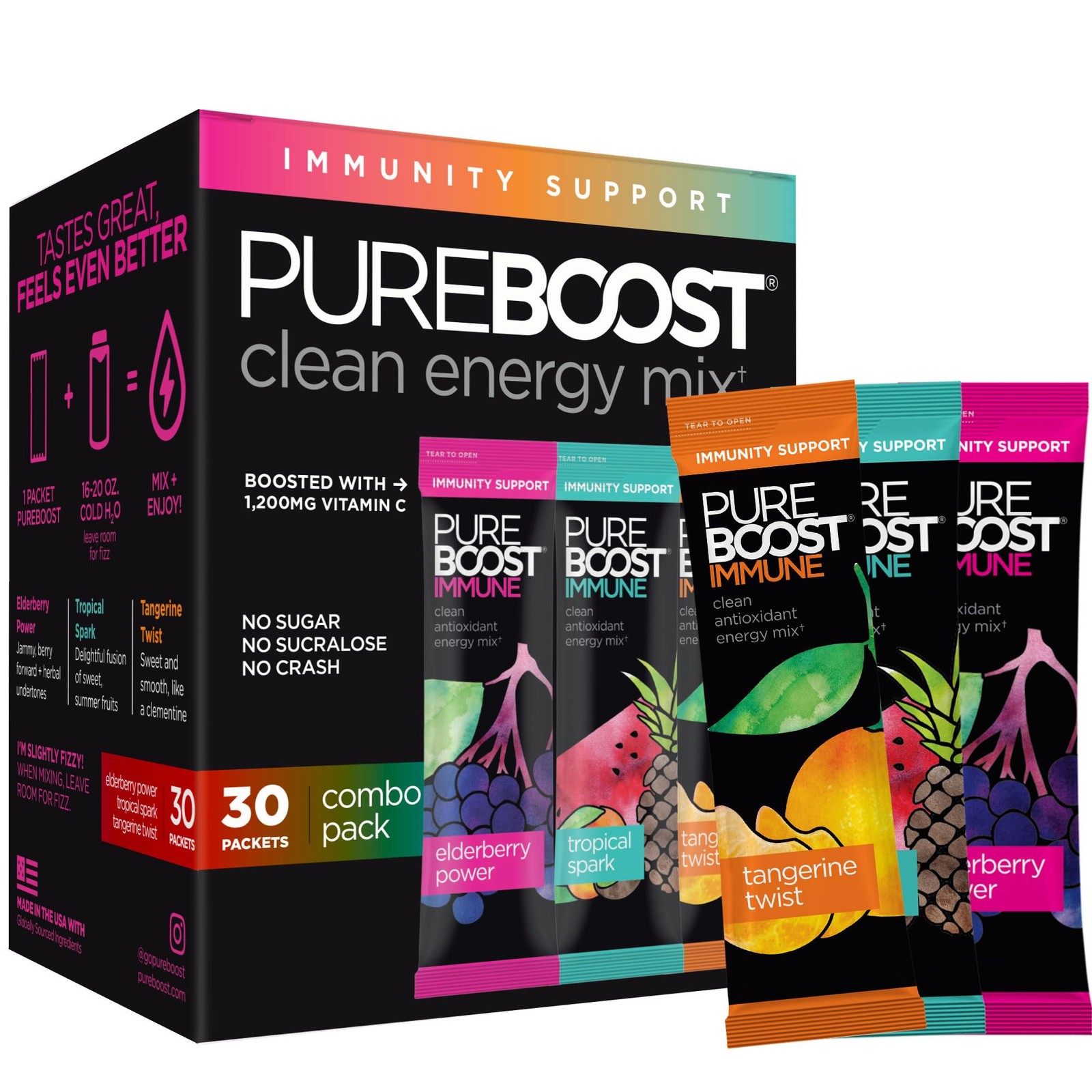 Pureboost SugarFree Immune Clean Energy Booster, Combo Pack 30 Count, Refresh…