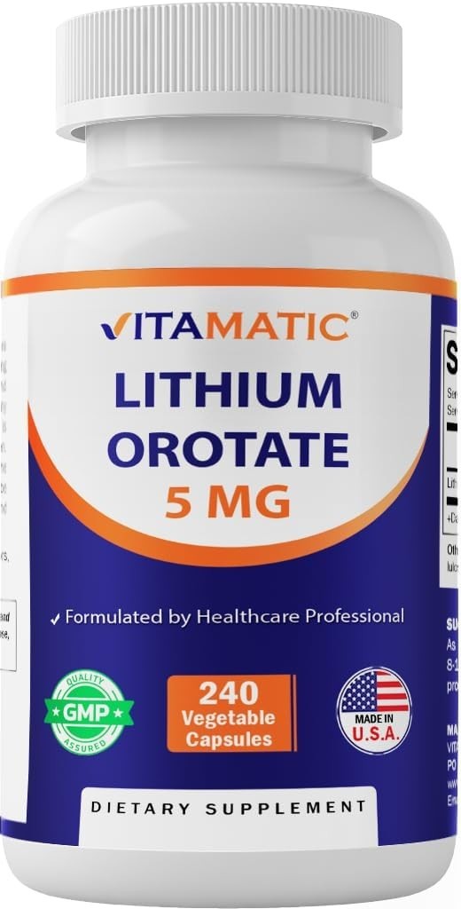 Vitamatic Lithium Orotate 5mg, 240 Veggie Capsules, Non-GMO, Gluten Free!!!