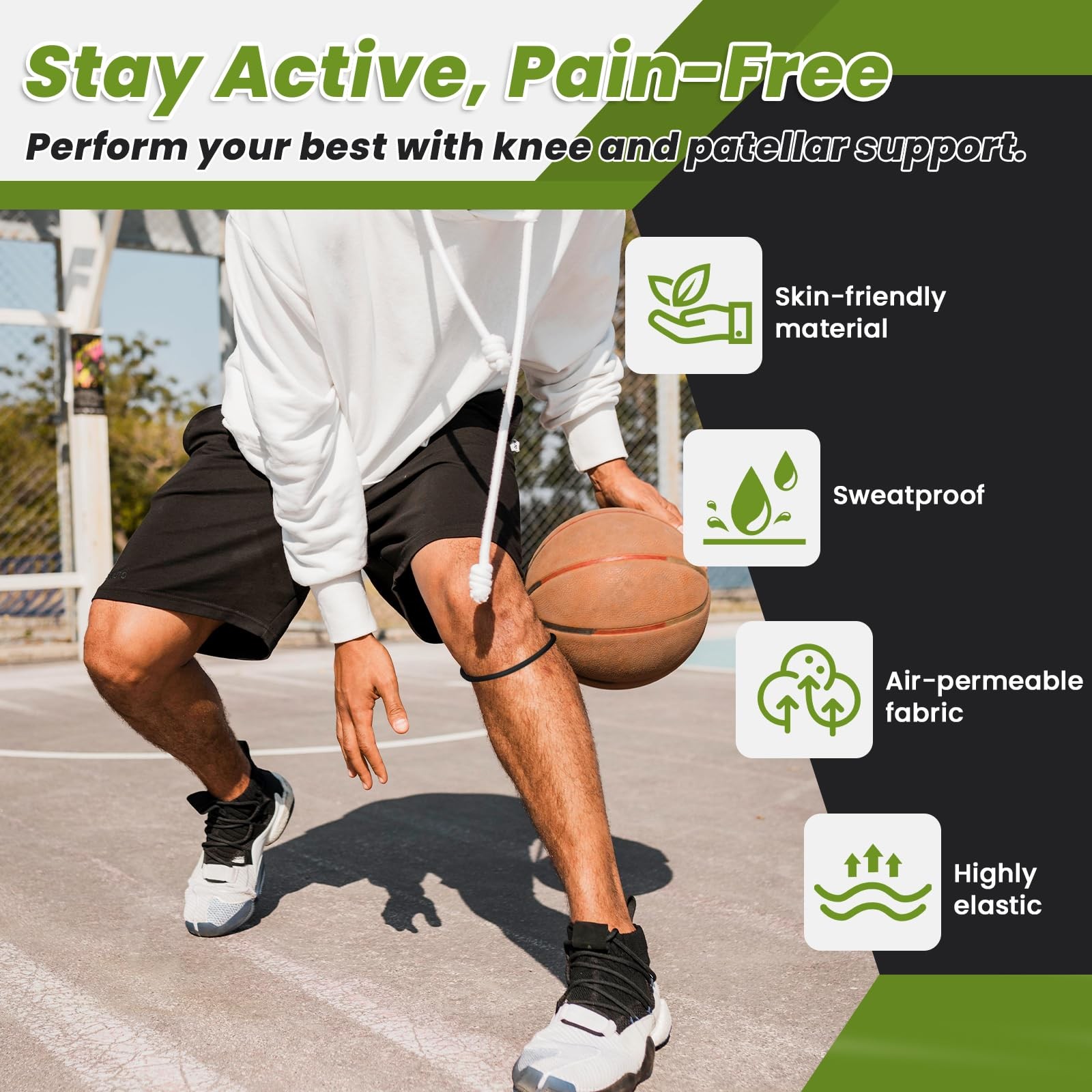 Aolabela 2PCS Patellar Tendon Knee Strap Band for One Size, Black