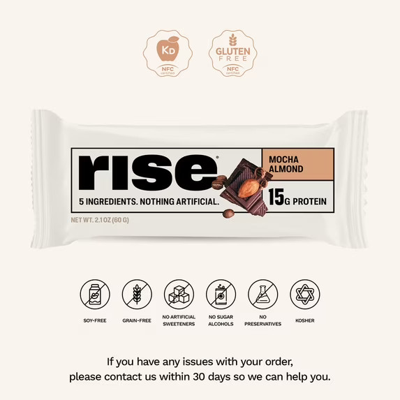 Rise Whey Protein Bars Mocha Almond 15g Protein 12 Count