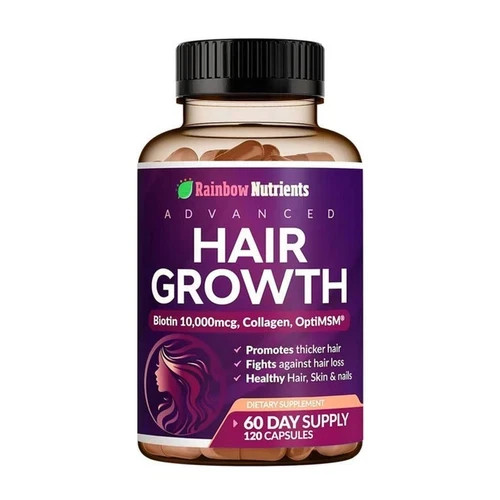 3 PACK NEW Rainbow Nutrients ADVANCED Hair Growth Vitamins – Biotin 10,000mcg