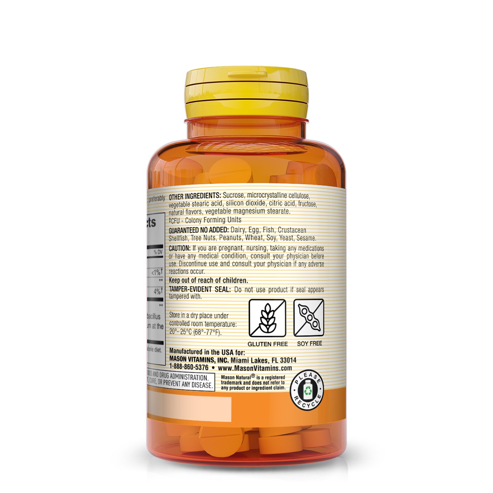 Mason Natural Probiotic Acidophilus w/ Bifidus 2 Billion CFU 100 Chewable Wafers