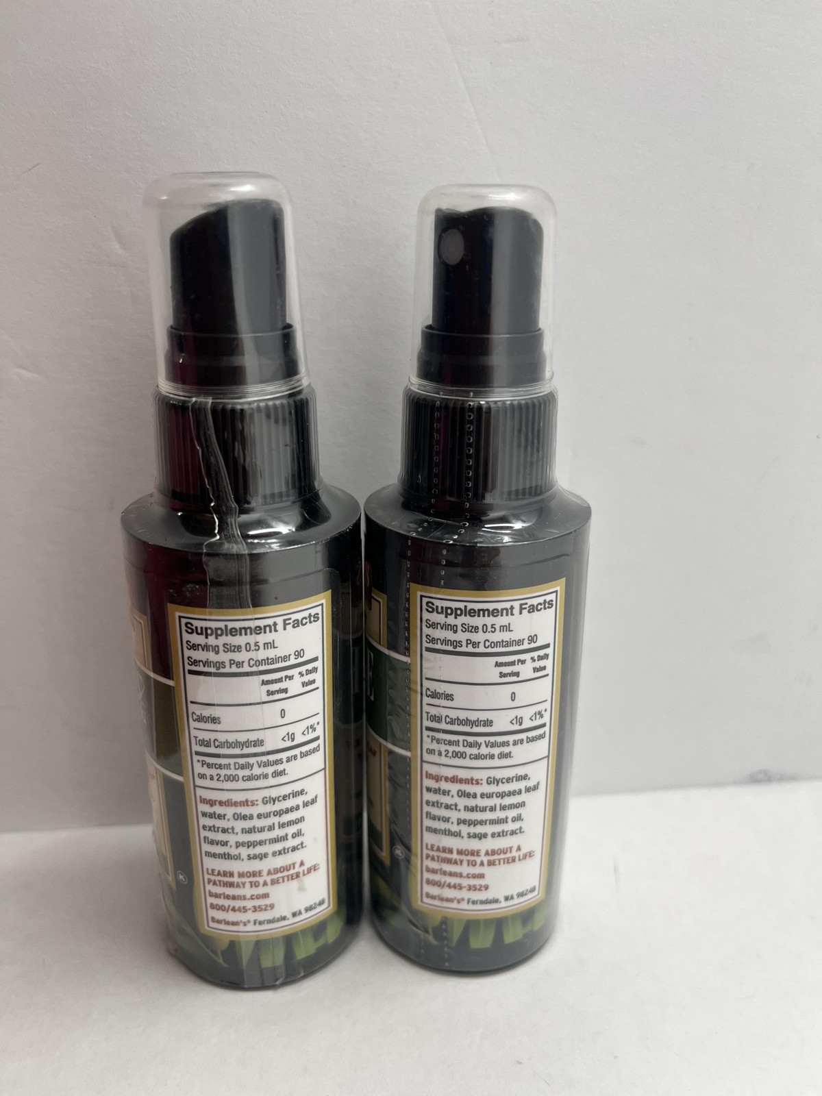 Barlean’s Immune Support 2pk Olive Leaf Throat Spray 1.5 oz Peppermint Exp 10/26