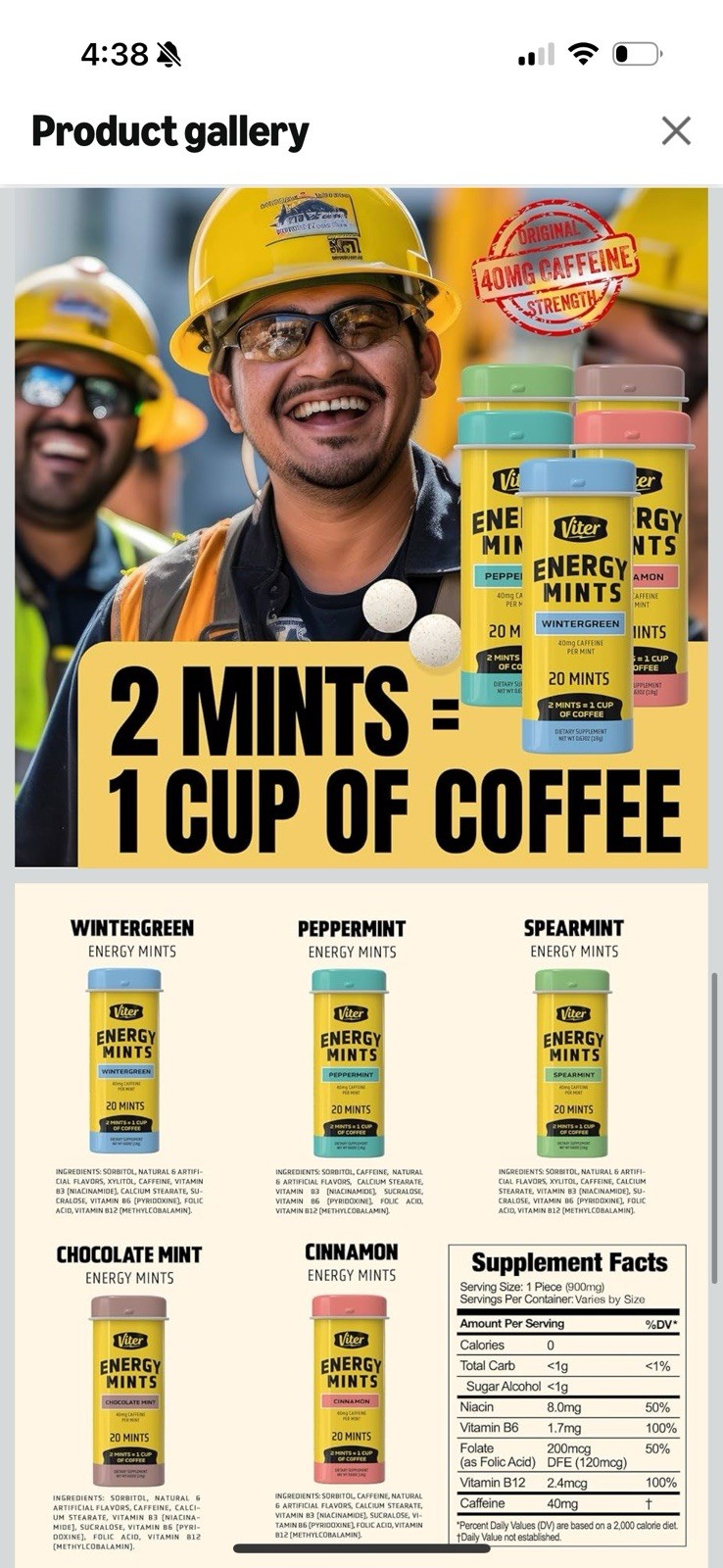 Viter Energy 40mg Caffeine Mints – Sugar Free (Variety Flavors, 100pcs Total)