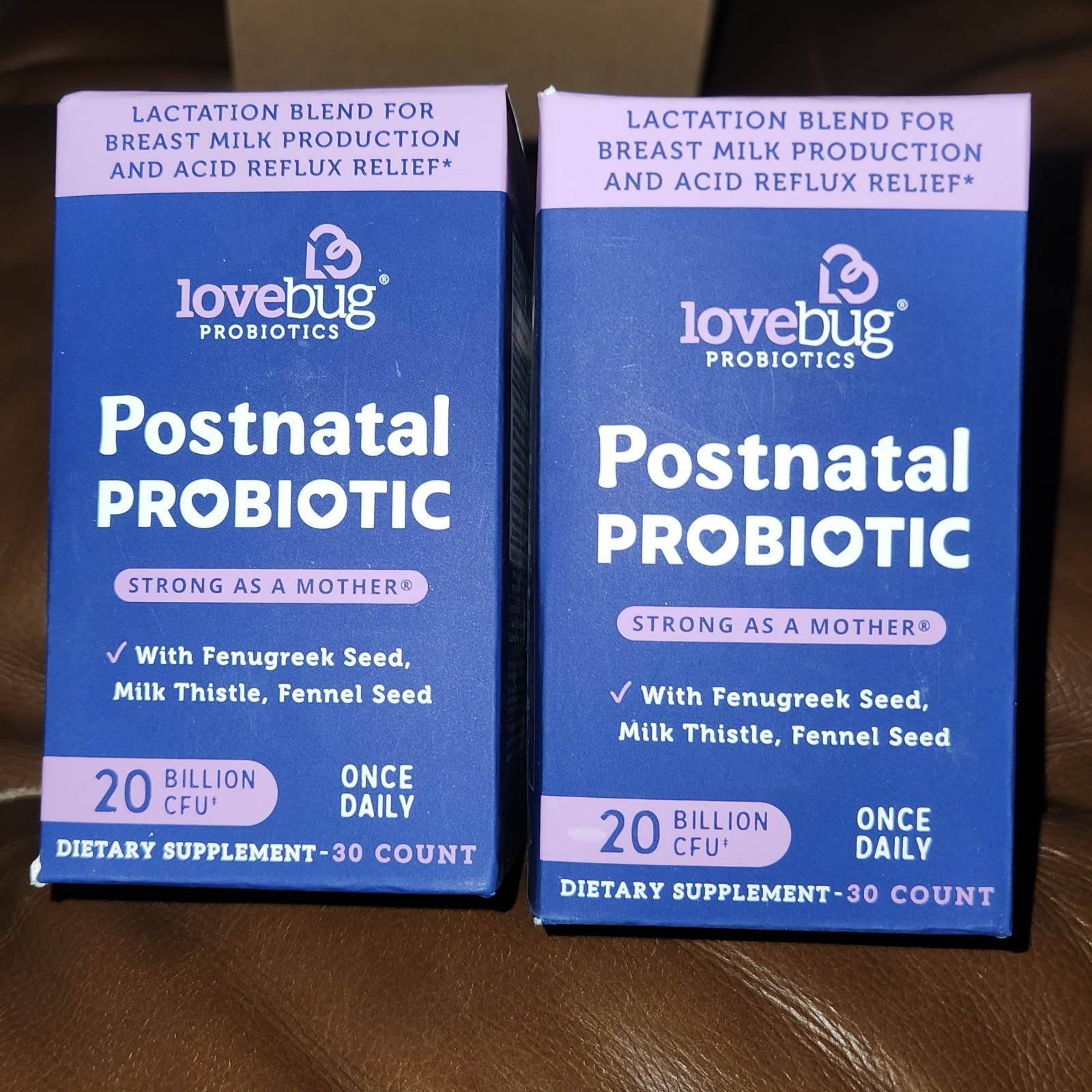 2 Packages Love Bug Postnatal Probiotic, 20 Billion CFU, 30 Capsules Exp. 9/2026