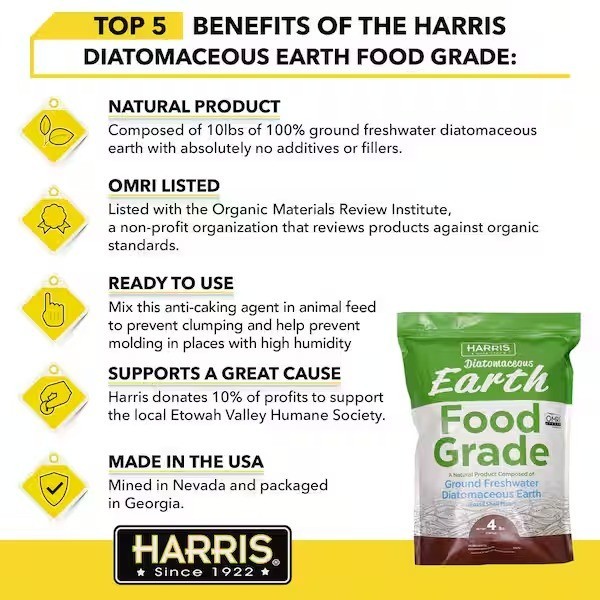 Harris 4 lbs. Diatomaceous Earth Food Grade 100% (4-Pack) use in animal feeds,