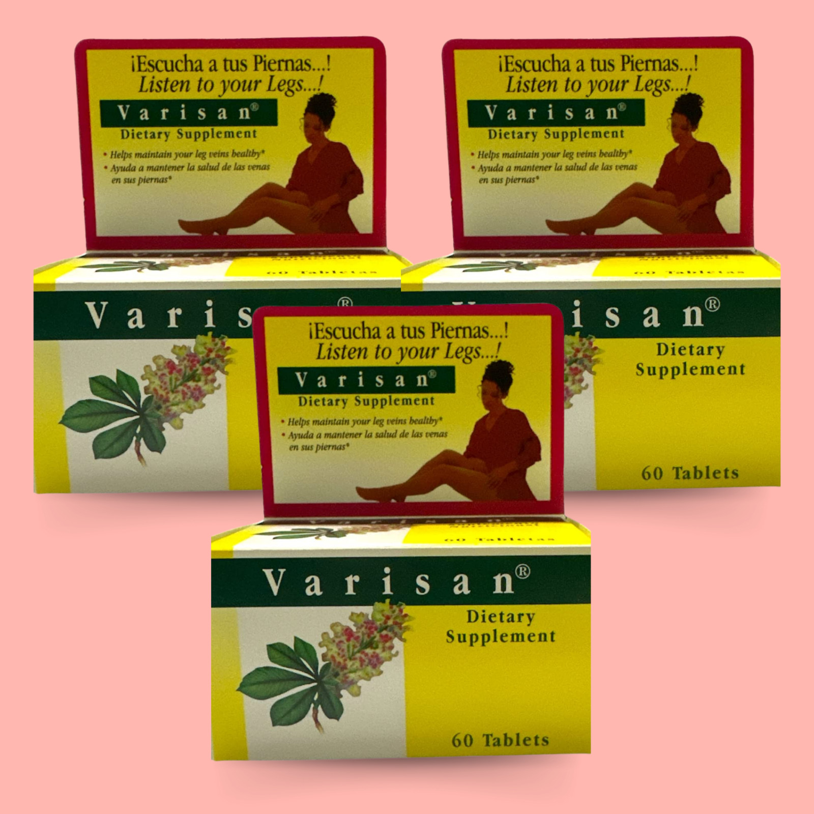Varisan Herbal-Based Supplement for Leg Comfort and Wellness – 60 Tabs (3-Pack)
