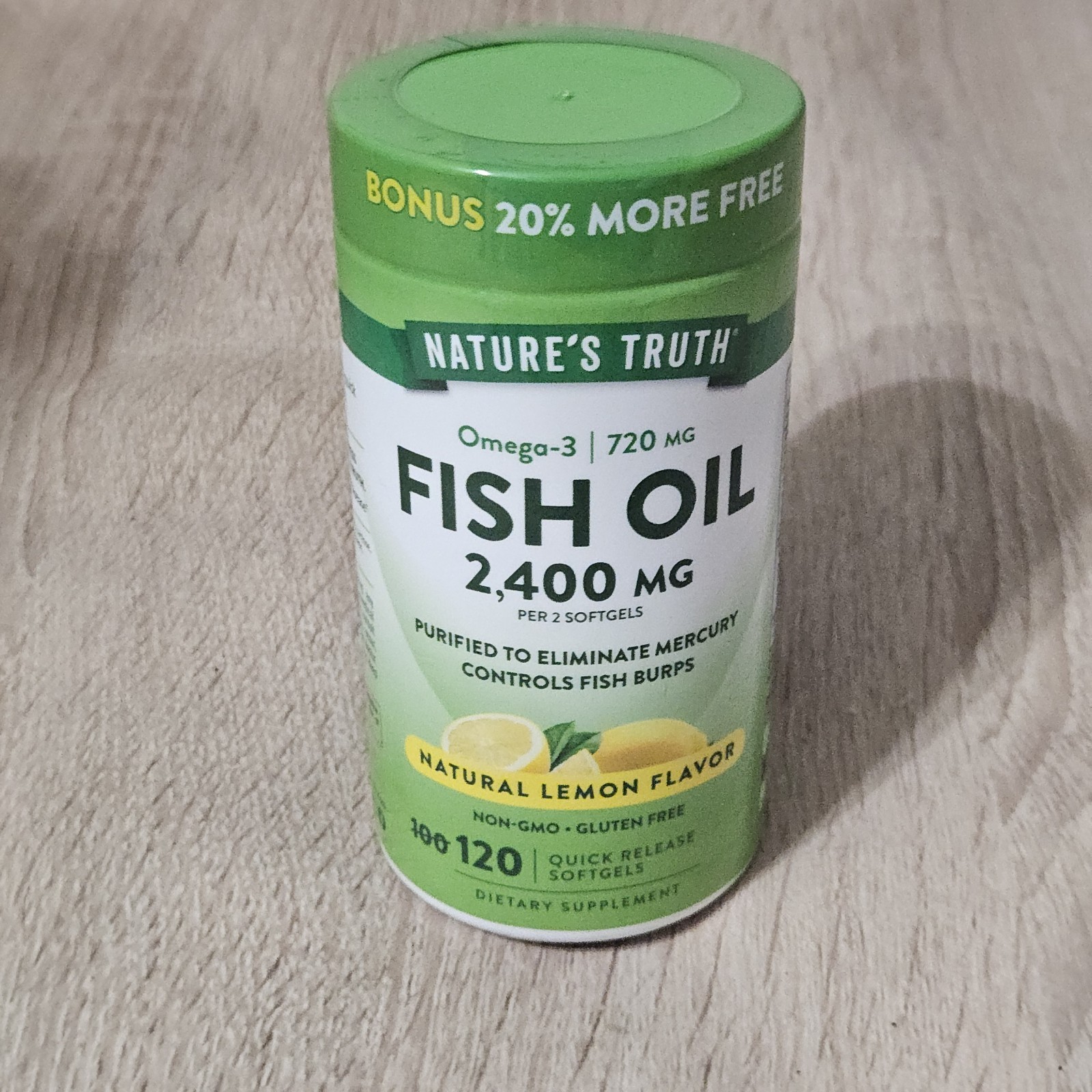 Natures Truth Fish Oil 2,400 mg Natural Lemon Flavor Omega-3 120 Soft gels 08/29