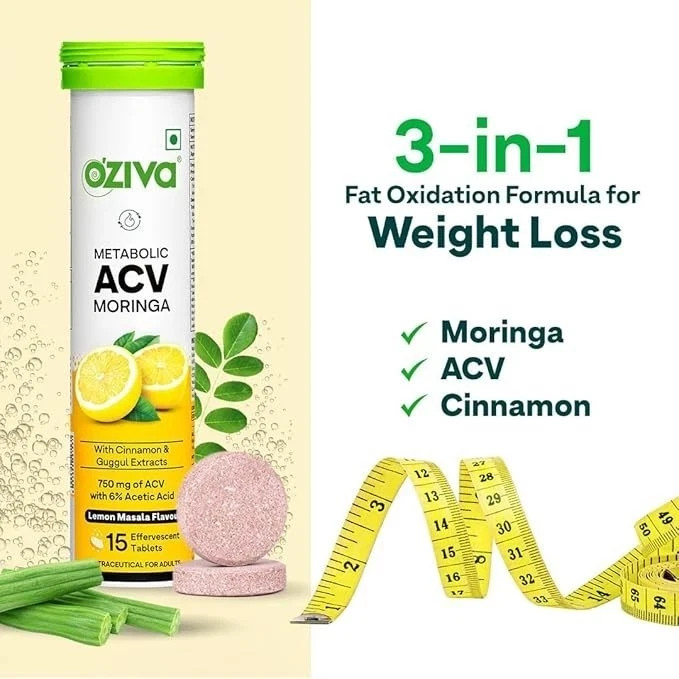 OZiva ACV Moringa Tablets Effervescent Lemon Masala 120 Tablets Free shipping