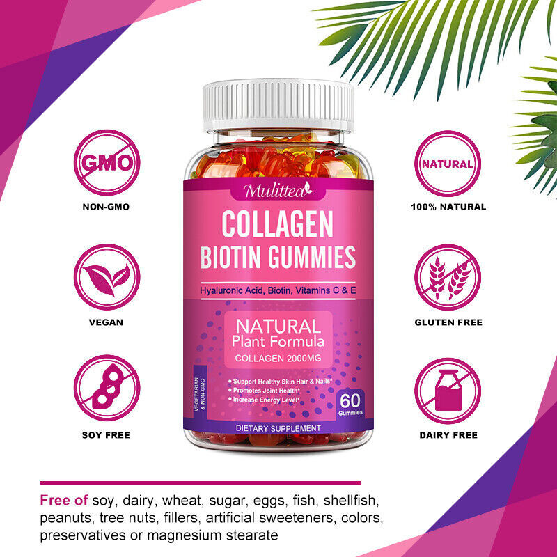 Collagen Vitamin Gummies With Biotin,Zinc for Hair, Skin, Nails, Immune Support