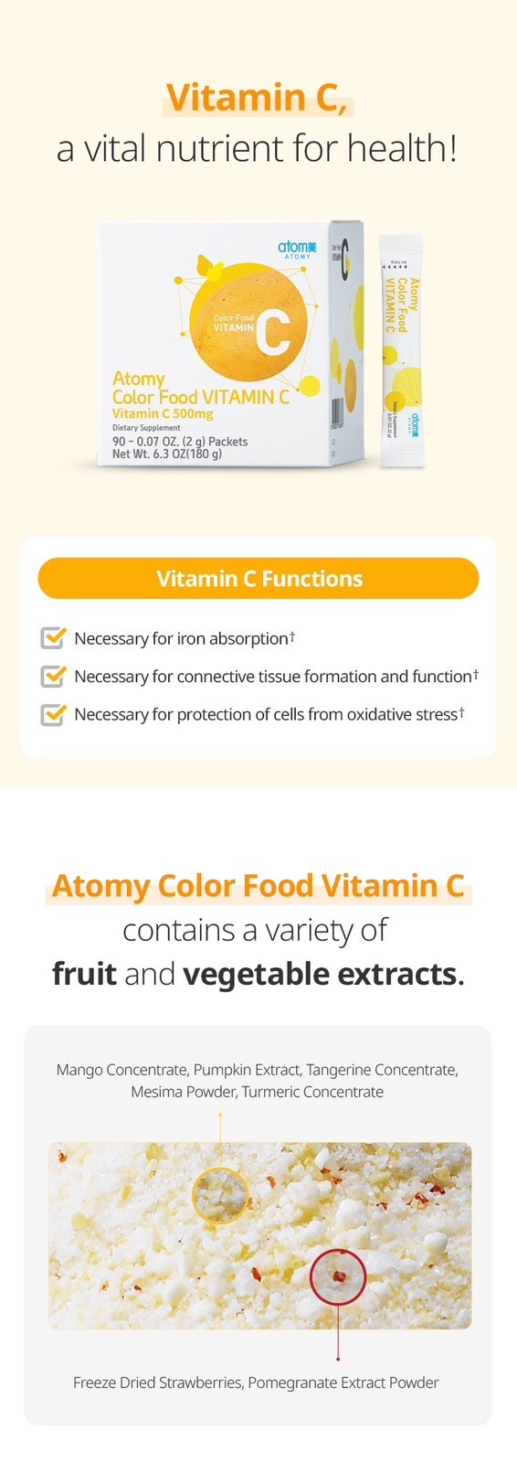 ATOMY Color Food VITAMIN C 500mg Health Supplement 90 Sticks x 2g*****CERTIFIED