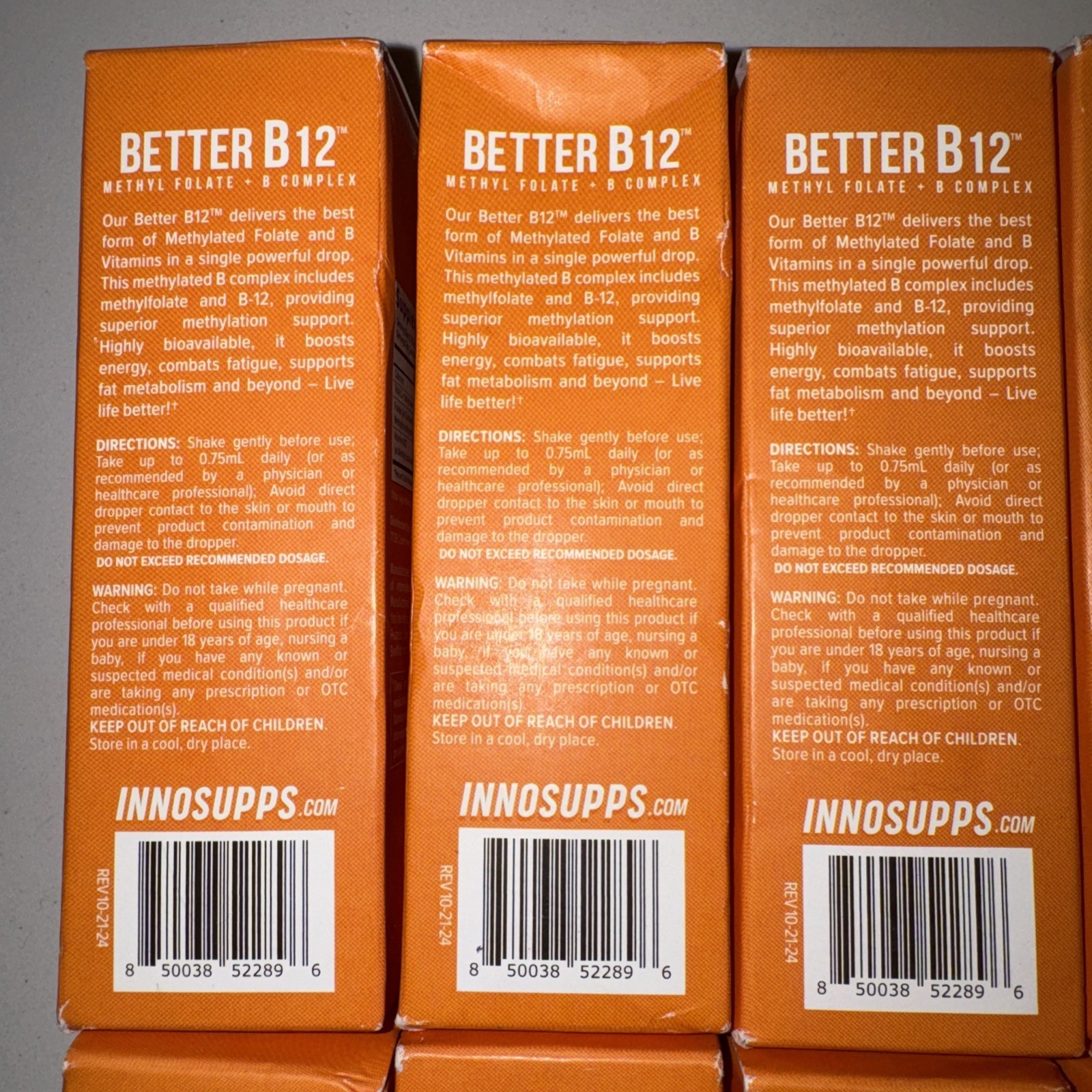 10 total Innosupps Better B12 Methyl Folate B Complex Strawberry Lemon 45ml