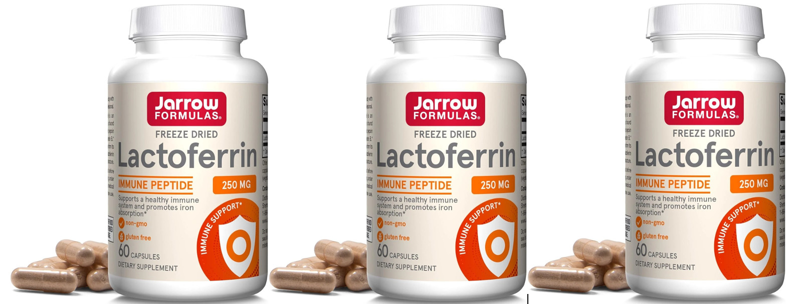Jarrow Formulas Freeze Dried Lactoferrin 250 mg 60 Count pack of 3