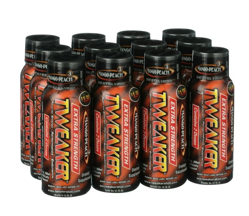 Tweaker Energy Shot, Mango Peach, Extra Strength, 2 fl oz, 12 Count.