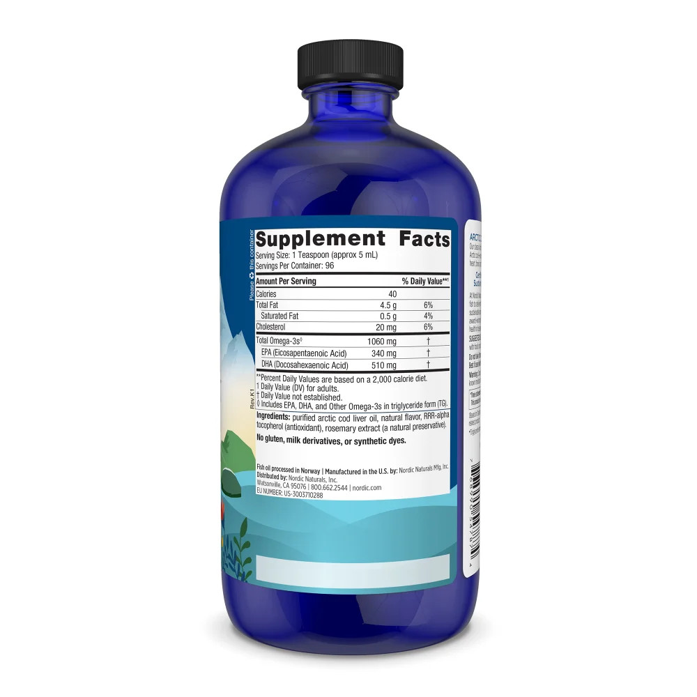 Nordic Naturals Arctic CLO – 100% Wild Cod Liver Oil, Orange Flavor, 16 Oz