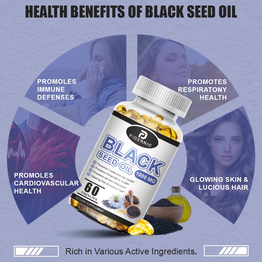 1000mg Black Seed Oil Capsules, Cold Pressed Nigella Sativa Immune Support