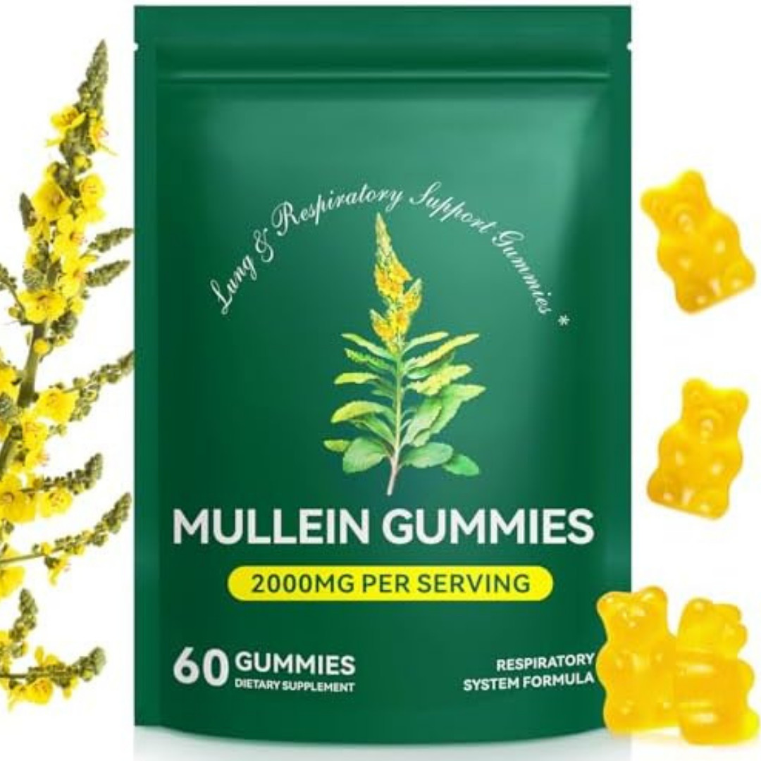 60 Count Mullein Gummies for Lung Cleanse, 2000mg Organic Mullein Leaf Extract f