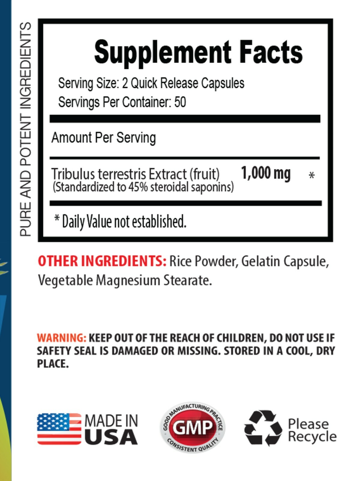 Premium Quality Testosterone – TRIBULUS TERRESTRIS 1000MG 2 Bottles 200 Capsules