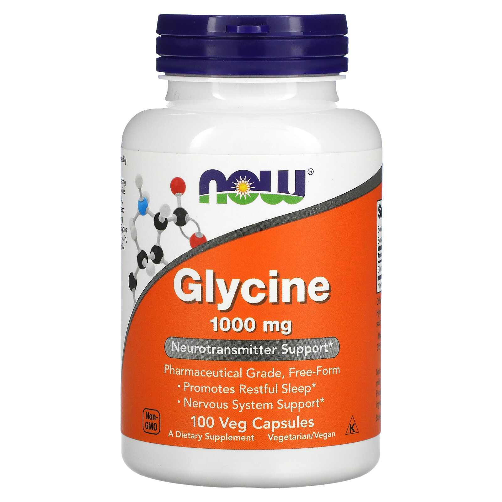 Now Foods Glycine 1 000 mg 100 Veg Capsules GMP Quality Assured, Vegan,