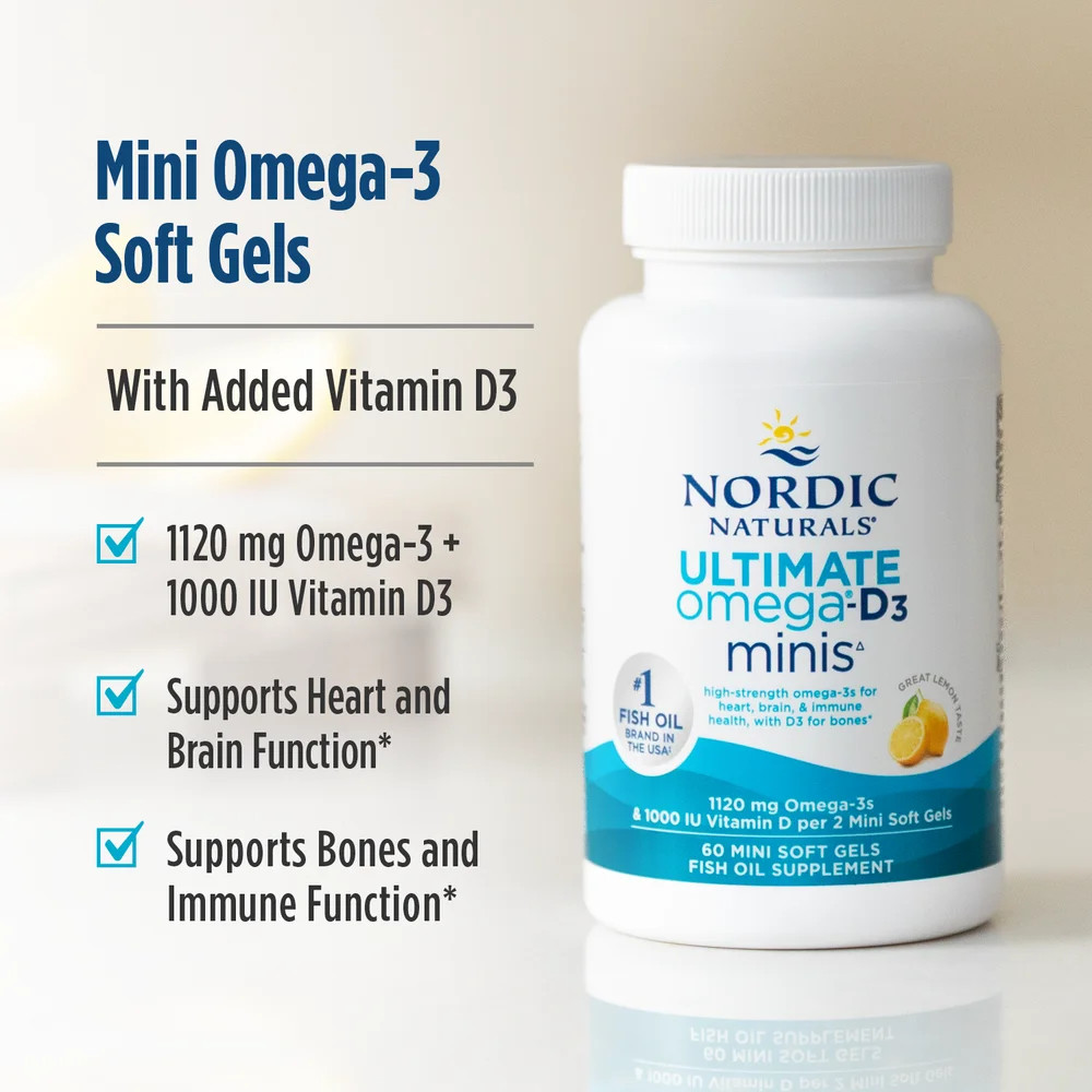 Nordic Naturals Ultimate Omega 2X Mini D3 – Supplement for Overall Health 60 Ct