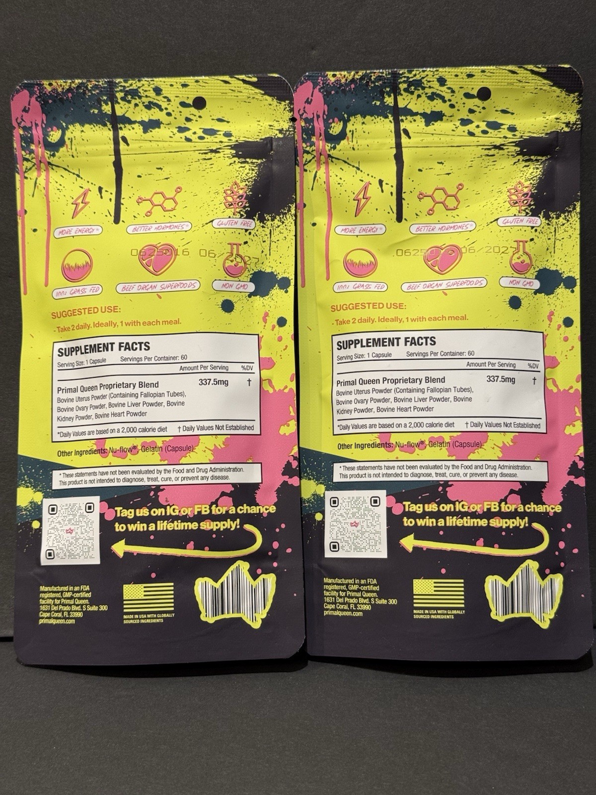 2 Packs 120 Capsules PRIMAL QUEEN Beef Organ Vitamin Supplement Exp 6/27