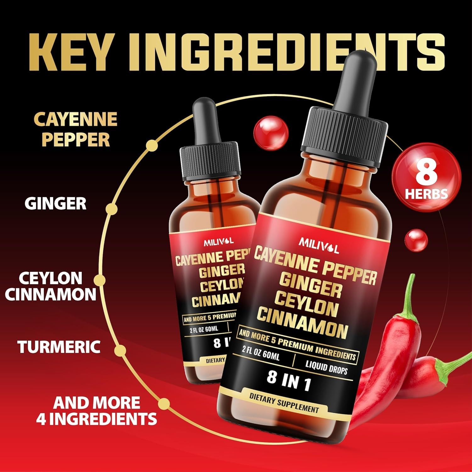 Natural Cayenne Pepper Liquid Drops – Supports Digestion & Circulation, 2 Fl Oz