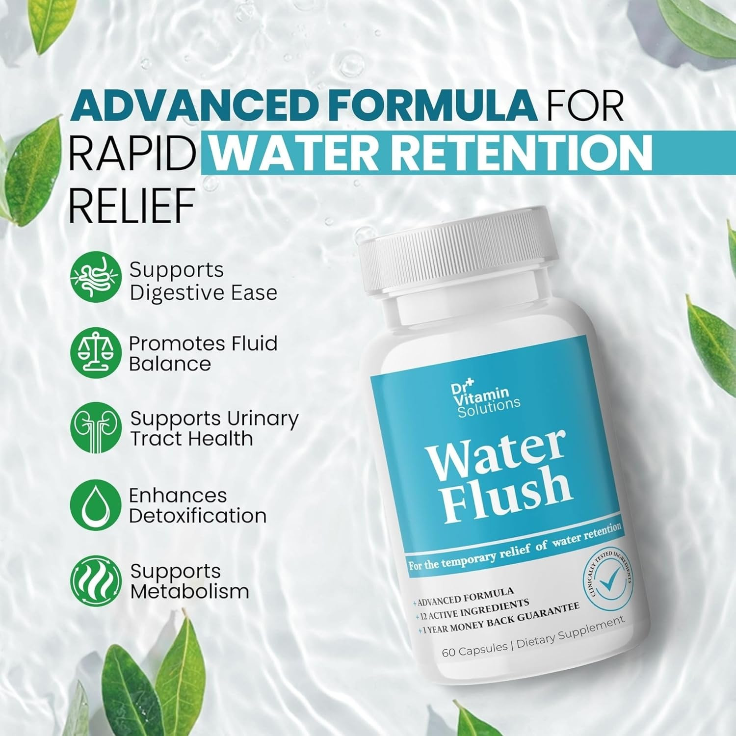 Diuretic Water Pills for Bloating & Water Retention with Green Tea Cranberry