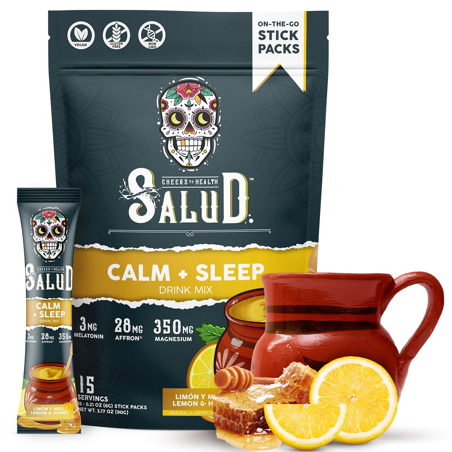 Salud 2-in-1 Sleep Aid + Calm Drink Mix, Lemon Honey Flavor, Melatonin, Magnesiu