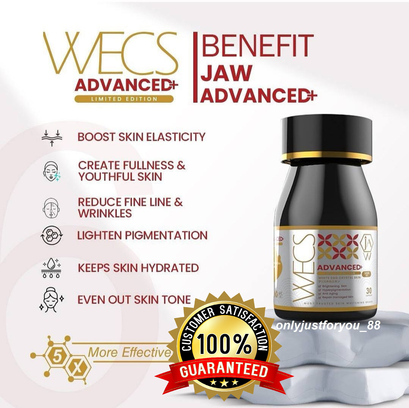JAW White Advance+ WECS White Egg Crystal Skin Collagen 5X Glowing Anti-Aging