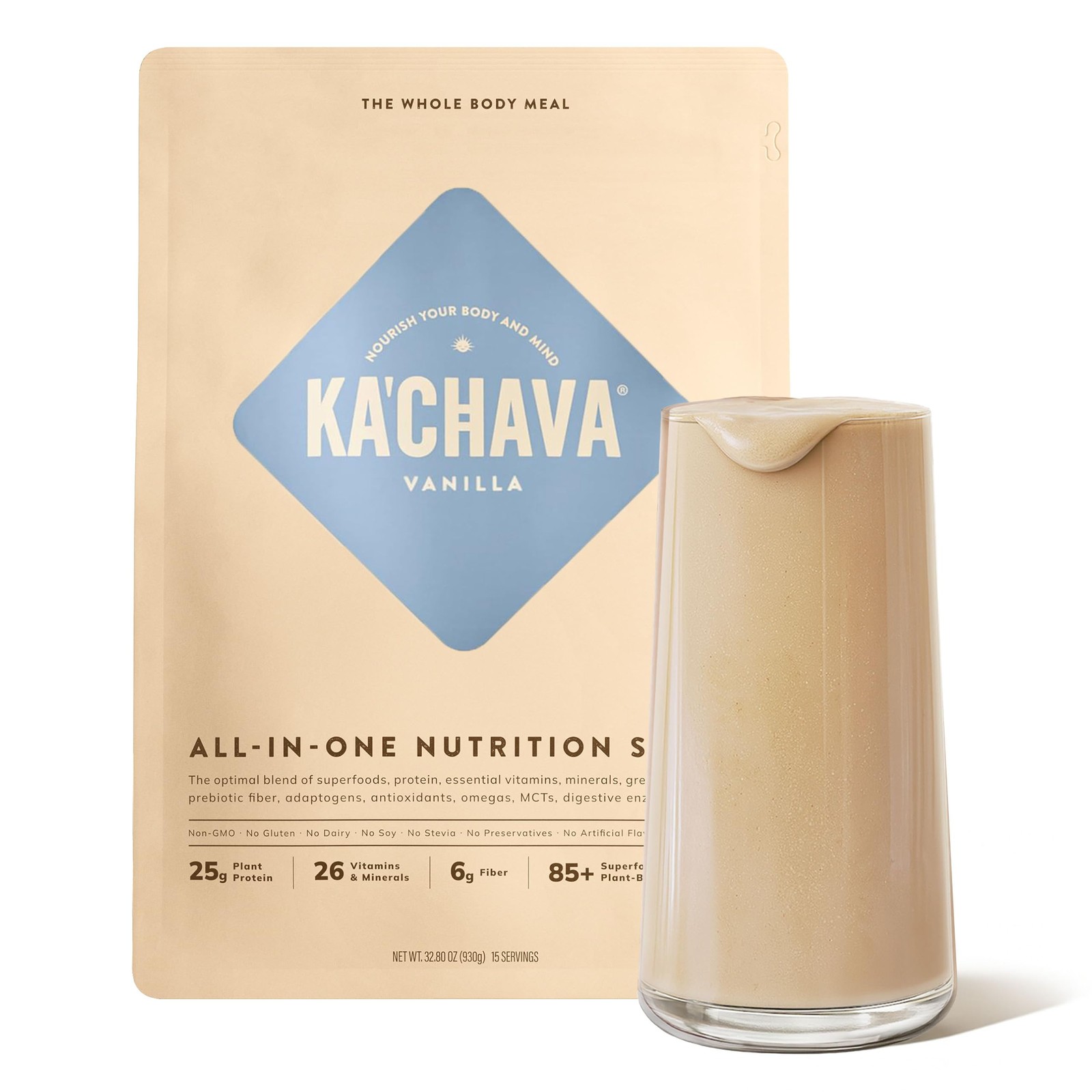 Ka’Chava Whole Body Meal Shake Vanilla 2 lb – Gluten & Dairy Free (15 Servings)